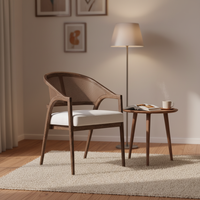 Chaise de restaurant en bois massif avec dossier en rotin nordique personnalisé, chaise de salle à manger commerciale, fauteuil rembourré en tissu, chaise longue d'hôtel, restaurant