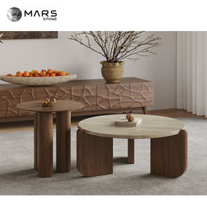 Mars Natural Modern Travertine Marble Slab for Living Room Stone Furniture Beige Travertine <strong>Cardin</strong> Round Coffee Tables - Product Image 3