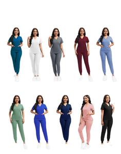 カスタム女性用Vネックロゴジャージーナースユニフォームトップジョガーパンツスクラブスーツ医師と歯科医のための病院設定 - Product Image 2