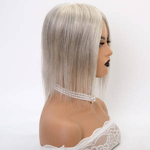 Mélange de sel et de poivre, couleur grise, 100% <span class=keywords><strong>cheveux</strong></span> humains, mono-topper 5x6.5 pouces, longueur courte pour <span class=keywords><strong>cheveux</strong></span> fins, femmes blanches d'âge moyen - Product Image 5