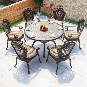 Ensemble de jardin moderne en aluminium moulé pour l'extérieur, 6 places, table et chaises de salle à manger durables résistantes aux UV pour la cour, l'hôtel - Product Image 1