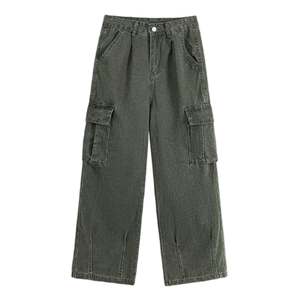 Jeans Cargo de Mezclilla Sólida Vintage para Hombre, Color Beige, Corte Recto, Cintura Media, Detalle de Botones, Ecológicos, Transpirables y Ligeros, Marca Custom Highstreet - Product Image 3