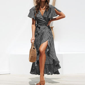 TONGYANG Abito Lungo Estivo da Spiaggia per Donna, Stampa Floreale Boho in Chiffon <span class=keywords><strong>con</strong></span> Volant, Casual <span class=keywords><strong>con</strong></span> Scollo a V e Spacco Sexy per Feste - Product Image 3