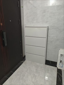 Narrow Gray <b>Shoe</b> Cabinet with 3 Drawers Space Saving Entryway <b>Storage</b> Organizer Modern Minimalist Design for Home Apartment - Product Image 2