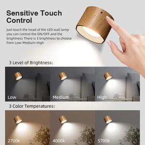 Lámpara de pared creativa con diseño de madera, luz de noche con carga USB, luz LED táctil con succión magnética, lámpara de pasillo con protección ocular y regulación de intensidad. - Product Image 2