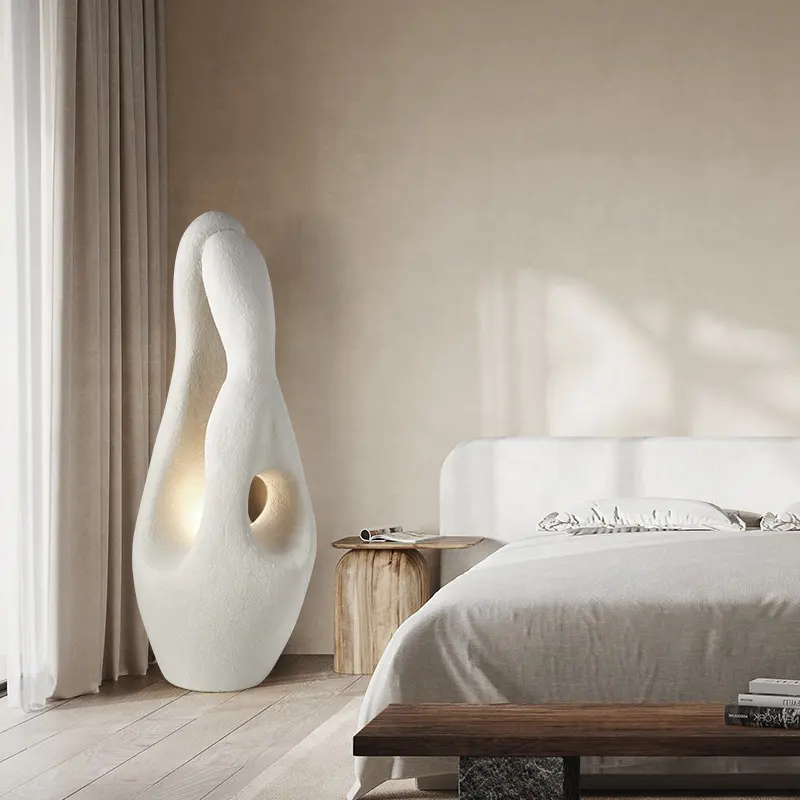 SENKAI 모던 미니멀 노르딕 와비-사비 침실 호텔 거실 플로어 램프 화이트 불규칙한 모양 디자인 플로어 램프