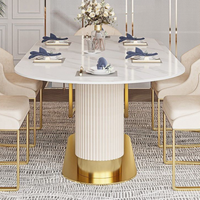Ensemble de salle à manger moderne de luxe italien, structure en métal, plateau en marbre, chaises rembourrées en cuir, table à manger portable de qualité supérieure, meubles pour la maison