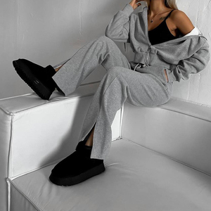 Ensemble de vêtements de sport de haute qualité à manches longues avec fermeture éclair, sweat à capuche, pantalon large à cordon de serrage, séchage rapide, 2 pièces - Product Image 3