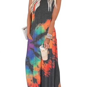 Versatile <b>Elastic</b> Waist Boho Summer Print Washed A-line Slim-fit Sleeveless Mini <b>Dress</b> - Product Image 2