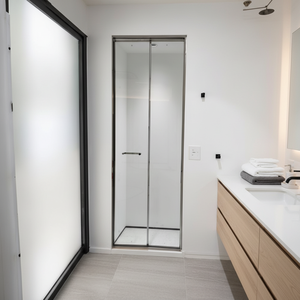 Portes de <span class=keywords><strong>douche</strong></span> coulissantes en aluminium cristal Clematis, cadre moderne, boîte latérale fixe avec verre trempé de 6 mm pour salle de bain, hôtel, cm <span class=keywords><strong>100</strong></span> - Product Image 4
