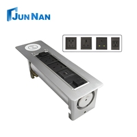 Tomacorriente de Escritorio Motorizado de Aluminio con Enchufe Retráctil, Toma de Corriente Oculta Compatible con Enchufes UK/EU/AU, Tomacorriente Giratorio Multifunción