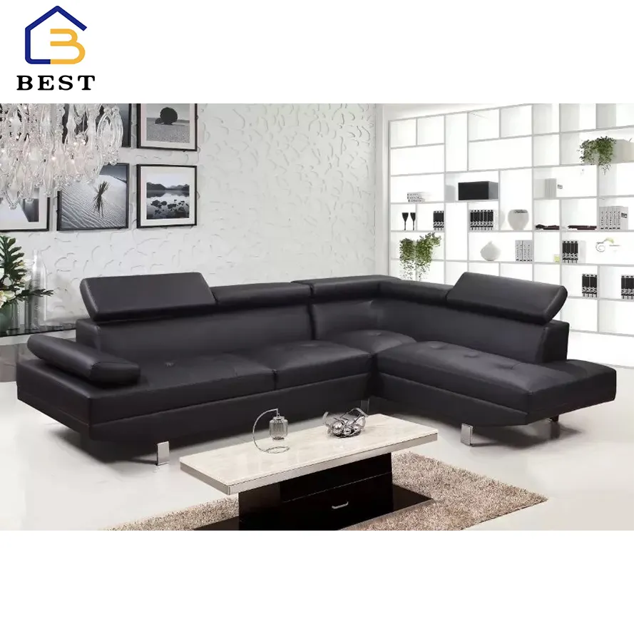 מפעל ישירות מכירה לוהטת מצויץ חתך ספה ספה עם שיזוף שחור עור פינת ספה