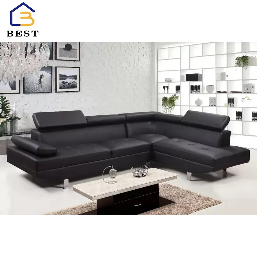 Bán Trực Tiếp Từ Nhà Máy Ghế Sô Pha Cắt Chần Sợi Với Ghế Sofa Góc Bằng Da Màu Đen