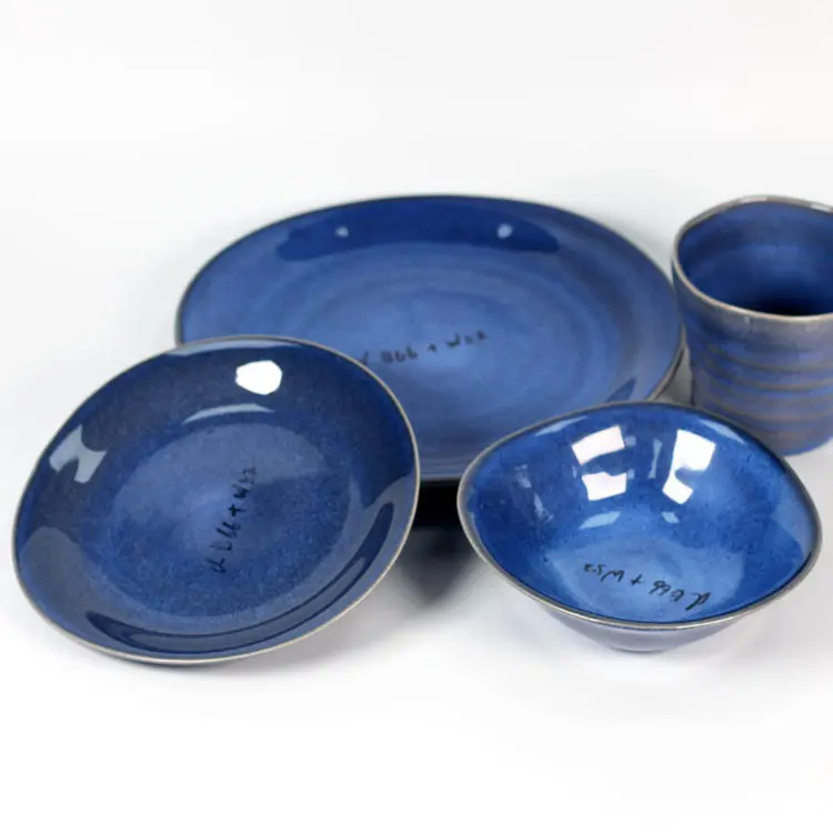 Juegos de vajilla de cerámica moderna de lujo, alta calidad, azul, venta al por mayor