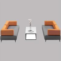 Canapé en cuir pour salon d'accueil d'entreprise ou canapé individuel moderne orange vif avec base en bois pour bureau créatif