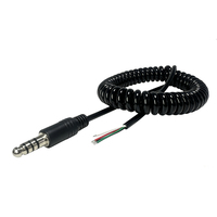 Cable Espiralizado Personalizado U-174, Conector de Aviación de 4 Polos a 4 Cables Desnudos Estañados para Auriculares de Aviación de 7.1mm, Auriculares de Helicóptero