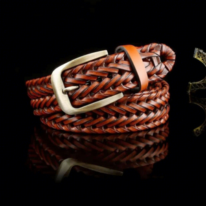 Cinturones de Cuero Vacuno Genuino Hechos a Mano BS INTERNATIONAL NA241, Hebilla Cuadrada de Acero Trenzada, Cinturón Vintage para Hombre, Resistente al Agua, 3.8CM - Product Image 1