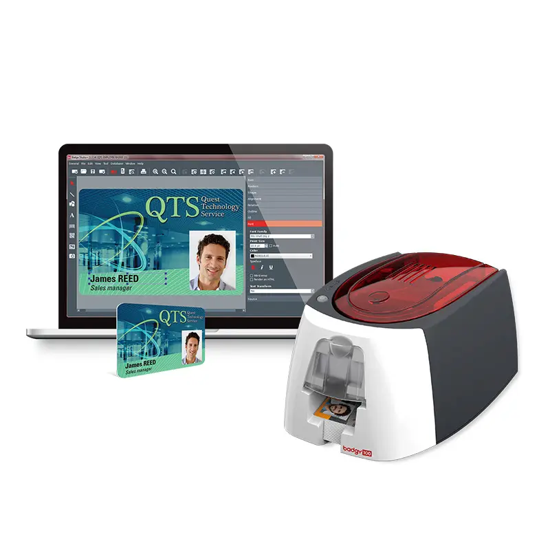 Evolis-impresora de tarjetas con Control de acceso, máquina de impresión con Cable óptico para tarjetas de lista, modelo Badgy100