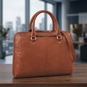 Maletín para Portátil de Cuero Genuino Marrón, Impermeable, Estilo Coreano, para Uso Diario, Personalizable, Moderno y Resistente, para Hombre y Mujer - Product Image 1