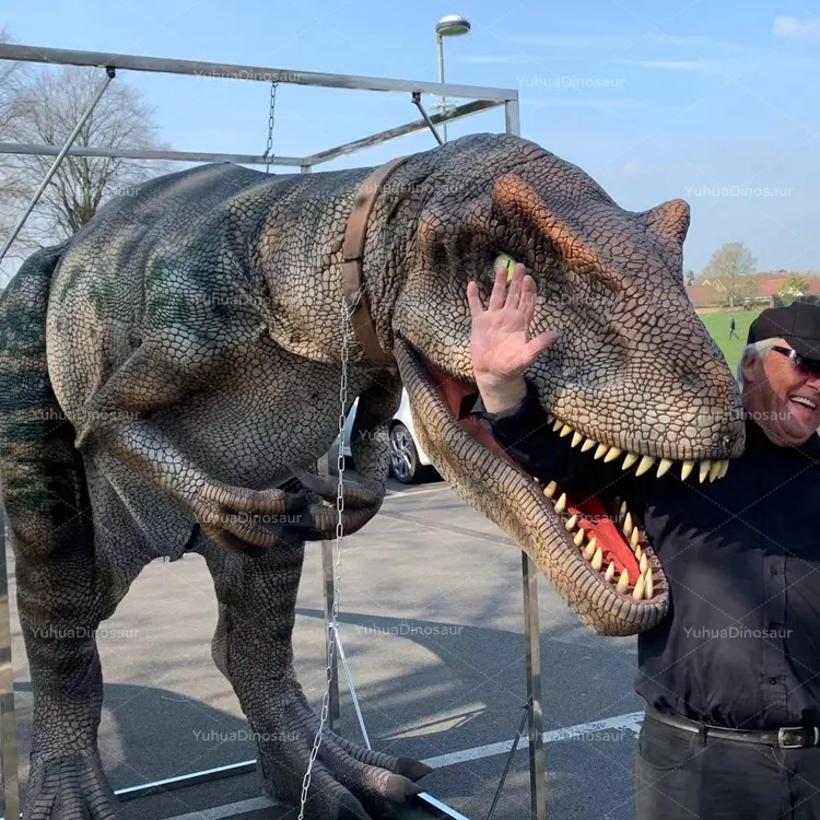 Disfraz de dinosaurio animatrónico para adulto, disfraz de dinosaurio realista con sonido para Parque de Atracciones