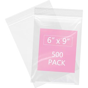Bolsas de plástico transparente con cierre hermético de 6 x 9 pulgadas, paquete de 500, para tarjetas, sobres, almacenamiento, dulces de panadería, embalaje - Product Image 1