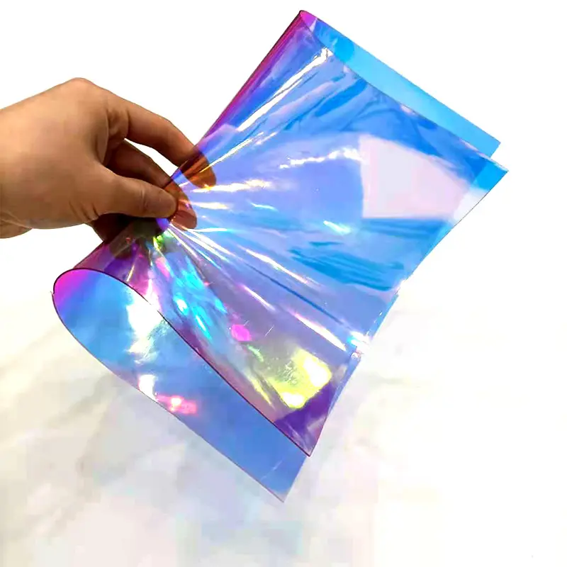 0.7MM Holographic Rainbow Iridescent Transparent Laminated PVC Film for making book cover