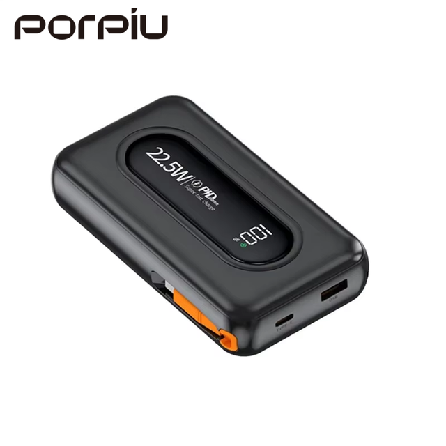 Latest Model 20000mAh Power Bank with 60cm Retractable Type-C Cable PD 22.5W Fast Charging for iPhone & Android Phones