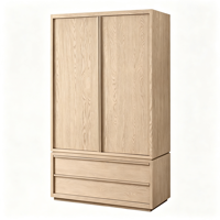 Armoire en bois de chêne massif à 2 portes et 2 tiroirs, sans poignées, style nordique minimaliste, pour chambre à coucher, appartement, hôtel, usage domestique