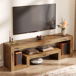 Meuble TV de style ferme vintage en bois de 63 pouces, meuble multimédia <span class=keywords><strong>moderne</strong></span>, étagères de rangement, <span class=keywords><strong>table</strong></span> console - Product Image 1