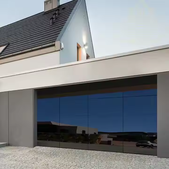 North American 16x7 Modern Design Frameless Insulated Glazed Garage Door with Rolling Open Style & WIFI Remote Control