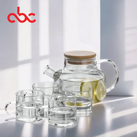 Usine Directe Résistant À La Chaleur Verres En Gros Pichet En Verre Avec Couvercle En Bambou Grande Capacité Transparent Mignon Théière