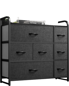 <span class=keywords><strong>Commode</strong></span> classique à <span class=keywords><strong>5</strong></span> <span class=keywords><strong>tiroirs</strong></span> en bois avec rangement en tissu pour placard de chambre ou entrée - Product Image 5
