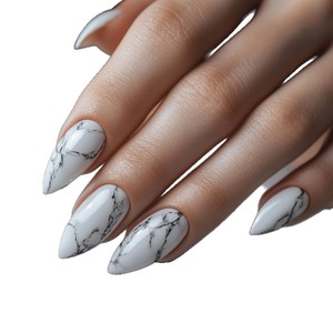<span class=keywords><strong>Uñas</strong></span> Postizas Acrílicas Reutilizables de Lujo, Forma de Almendra, <span class=keywords><strong>con</strong></span> Vetas de Piedra Natural, Acabado Brillante en Mármol Blanco, para Ocasiones Elegantes - Product Image 5