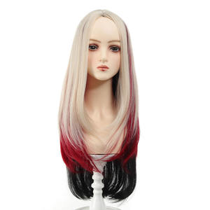 วิกผมยาวตรงพร้อมหน้าม้าปัดข้าง สีไล่ระดับ เส้นผมธรรมชาติ ใยคาเนคาลอน วิกผมเต็มศีรษะสำหรับผู้หญิง - Product Image 2