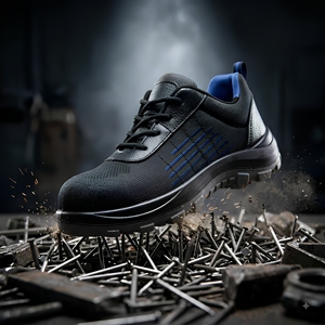 Chaussures de sécurité pour hommes à design unique, avec embout en acier, plaque intermédiaire en acier, doublure en maille respirante, semelle en PU double densité, coupe basse - Product Image 1