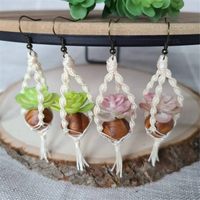 Échantillons Gratuits – Boucles d'Oreilles Macramé Personnalisées pour Plantes, Mini Pot de Succulente en Macramé, Breloque Suspendue, Bijoux Bohèmes Faits Main, Accessoires de Mode