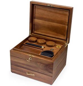 Bandeja de almacenamiento de madera de Acacia grande, kit de humidificador, tubo de <span class=keywords><strong>doob</strong></span> de latón lavable hermético, amoladora, tarro de vidrio - Product Image 3