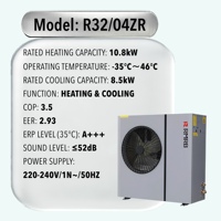 Bomba de Calor Aire-Agua Inverter R32/04ZR/10.8kW para Calefacción y Refrigeración de Espacios, A+++ Bajo Nivel de Ruido EVI -35 ° C 220V con Certificación CE y WiFi