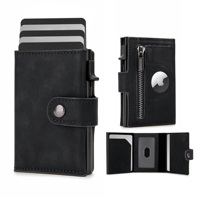 Dompet Pria Minimalis Lipat Tiga Berbahan Logam dengan Slot AirTag dan Kantong Koin Ber-resleting, Tempat Kartu Aluminium Pintar dengan Mekanisme Pop-up Otomatis
