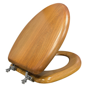 Siège de toilette en bois moulé avec placage en bois massif, charnière métallique durable, rond/allongé, fabriqué en Chine - Product Image 1