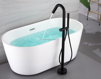 Noir mat pivotant col de cygne bec de remplissage de baignoire autoportant montage au sol robinets de baignoire douche mitigeurs ensemble de poche
