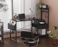 Bureau de jeu compact avec rangement latéral, crochets, étagère pour imprimante, table d'écriture pour PC, idéal pour la maison, le bureau ou la chambre