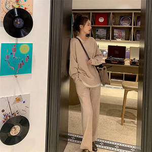 Abbigliamento Casual invernale personalizzato girocollo maglioni Pullover in Cashmere 2 pezzi semplice da <span class=keywords><strong>donna</strong></span> maglione larghi pantaloni lunghi - Product Image 5