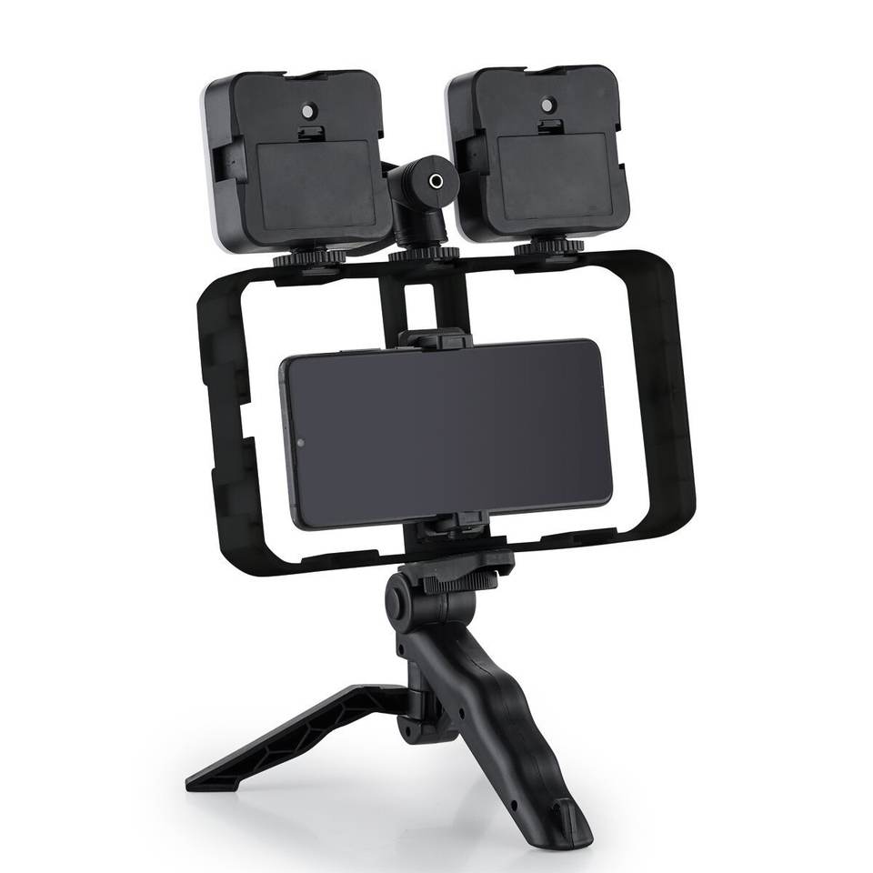 Kit AY49T usado como soporte para celular en formato de grabación horizontal