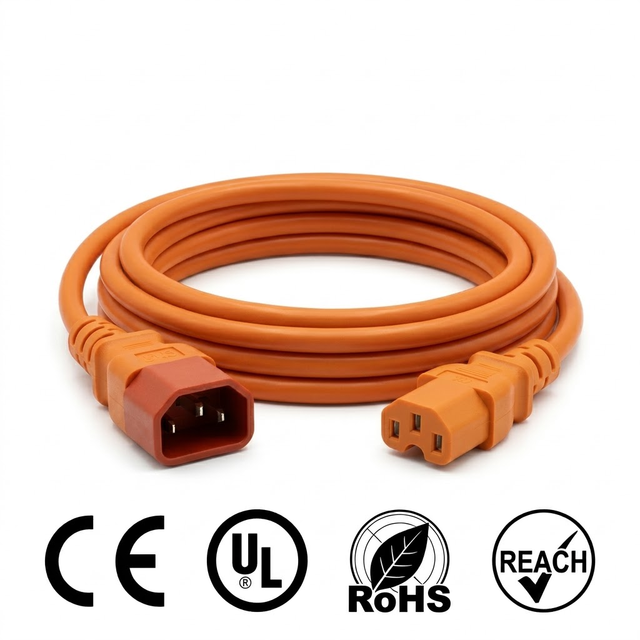 Custom Length and Color 18AWG 16AWG 14AWG IEC320 C14 to C15 SJTW IP11 Extension Power Cord 15A 250V PDU UPS Server Cable
