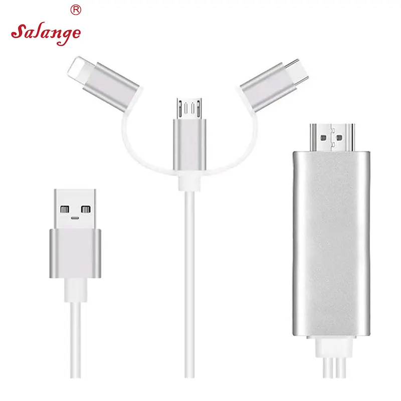 Salange Three-in-one HD video conversion cable for iPhone iPad Lighting Android Phone Micro USB Type C to HD Cable FHD1080@60Hz