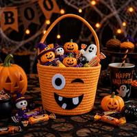 Panier de rangement en corde de coton motif chat de dessin animé pour Halloween, organisateur de chaussettes et de cosmétiques, petit bac de rangement pour la maison