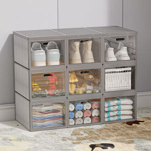 Sıcak çok katmanlı istiflenebilir katlanır eşya kutuları katlanabilir dolap dolabı plastik ve kumaş kapılar ile giyim organizatör Comined - Product Image 3