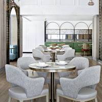 Meubles de restaurant personnalisés tout-en-un, ensemble de design d'intérieur 3D avec table ronde en marbre et chaises en velours pour projet d'hôtel et de café