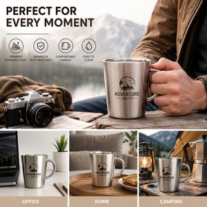แก้วกาแฟสแตนเลสสตีลขนาด 300 มล. แบบมีหูจับ ผนังสองชั้น เก็บอุณหภูมิได้ดี เหมาะสำหรับของขวัญส่งเสริมการขาย - Product Image 2